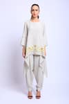 Buy_Linen Bloom_Beige 100% Linen Embroidered Floral Motifs Round Asymmetric Tunic _at_Aza_Fashions