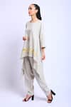 Linen Bloom_Beige 100% Linen Embroidered Floral Motifs Round Asymmetric Tunic _Online_at_Aza_Fashions