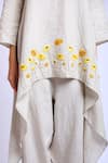 Shop_Linen Bloom_Beige 100% Linen Embroidered Floral Motifs Round Asymmetric Tunic _Online_at_Aza_Fashions