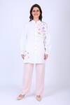 Buy_Linen Bloom_White 100% Linen Embroidered Thread Work Mandarin Collar Puff Sleeve Tunic _at_Aza_Fashions