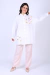 Linen Bloom_White 100% Linen Embroidered Thread Work Mandarin Collar Puff Sleeve Tunic _Online_at_Aza_Fashions