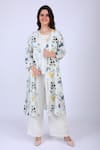 Buy_Linen Bloom_White 100% Linen Printed Daisy Motif Front Open Cape _at_Aza_Fashions