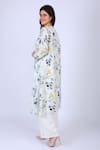 Shop_Linen Bloom_White 100% Linen Printed Daisy Motif Front Open Cape _at_Aza_Fashions