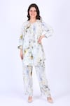 Buy_Linen Bloom_White 100% Linen Printed Wild Flowers Motifs Round Tunic _at_Aza_Fashions