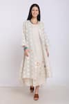 Buy_Linen Bloom_Beige Pure Linen Kantha Stitch Front Open Checkered Cape _at_Aza_Fashions