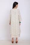 Shop_Linen Bloom_Beige Pure Linen Kantha Stitch Front Open Checkered Cape _at_Aza_Fashions