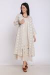 Linen Bloom_Beige Pure Linen Kantha Stitch Front Open Checkered Cape _Online_at_Aza_Fashions