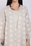 Buy_Linen Bloom_Beige Pure Linen Kantha Stitch Front Open Checkered Cape _Online_at_Aza_Fashions