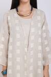 Buy_Linen Bloom_Beige Linen Checkered Cape_Online_at_Aza_Fashions