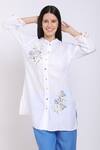 Buy_Linen Bloom_White Pure Linen Bird Motifs Mandarin Collar Embroidered Shirt _at_Aza_Fashions
