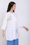 Linen Bloom_White Pure Linen Bird Motifs Mandarin Collar Embroidered Shirt _Online_at_Aza_Fashions