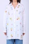 Linen Bloom_White Pure Linen Floral Motifs Shirt Collar Oversized _Online_at_Aza_Fashions