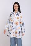 Buy_Linen Bloom_White Pure Linen Bird And Floral Motifs Mandarin Collar & Print Shirt _at_Aza_Fashions