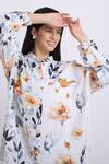 Linen Bloom_White Pure Linen Bird And Floral Motifs Mandarin Collar & Print Shirt _Online_at_Aza_Fashions