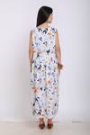 Shop_Linen Bloom_White Pure Linen Bird And Floral Motifs Round Print Dress _at_Aza_Fashions