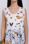 Buy_Linen Bloom_White Pure Linen Bird And Floral Motifs Round Print Dress _Online_at_Aza_Fashions