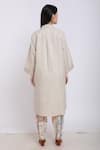 Shop_Linen Bloom_Beige Pure Linen Floral Motifs Shirt Collar Embroidered Tunic _at_Aza_Fashions