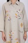 Buy_Linen Bloom_Beige Pure Linen Floral Motifs Shirt Collar Embroidered Tunic _Online_at_Aza_Fashions