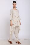 Buy_Linen Bloom_Beige Pure Linen Embroidered Floral Motifs Asymmetric Tunic _at_Aza_Fashions