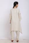 Shop_Linen Bloom_Beige Pure Linen Embroidered Floral Motifs Asymmetric Tunic _at_Aza_Fashions