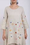 Buy_Linen Bloom_Beige Pure Linen Embroidered Floral Motifs Asymmetric Tunic _Online_at_Aza_Fashions