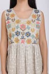 Linen Bloom_Beige Pure Linen Floral Motifs Round Gathered Dress _Online_at_Aza_Fashions