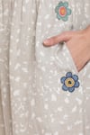 Buy_Linen Bloom_Beige Pure Linen Floral Motifs Round Gathered Dress _Online_at_Aza_Fashions