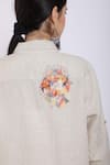 Shop_Linen Bloom_Beige Pure Linen Embroidered Floral Motifs Spread Collar Shacket _at_Aza_Fashions