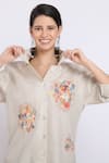 Linen Bloom_Beige Pure Linen Embroidered Floral Motifs Spread Collar Shacket _Online_at_Aza_Fashions