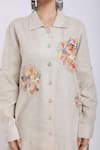 Buy_Linen Bloom_Beige Pure Linen Embroidered Floral Motifs Spread Collar Shacket _Online_at_Aza_Fashions
