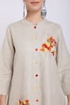 Buy_Linen Bloom_Beige Pure Linen Floral Motifs Mandarin Collar Tunic _Online_at_Aza_Fashions