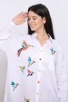 Linen Bloom_White Pure Linen Bird Motifs Shirt Collar Humming Embroidered _Online_at_Aza_Fashions