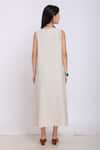 Shop_Linen Bloom_Beige Pure Linen Floral Motifs Round Embroidered Dress _at_Aza_Fashions