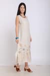 Linen Bloom_Beige Pure Linen Floral Motifs Round Embroidered Dress _Online_at_Aza_Fashions