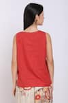 Shop_Linen Bloom_Red Linen Kantha Stitched Top_at_Aza_Fashions