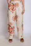 Shop_Linen Bloom_Beige Pure Linen Floral Motifs Print Pant _at_Aza_Fashions