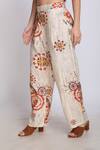 Linen Bloom_Beige Pure Linen Floral Motifs Print Pant _Online_at_Aza_Fashions