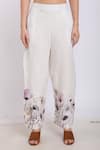 Shop_Linen Bloom_White Linen Floral Print Pant_at_Aza_Fashions