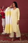 Buy_Ruh Clothing_Yellow Chanderi Embroidered Chikankari Round Notched Floral Kurta Set _at_Aza_Fashions