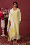 Ruh Clothing_Yellow Chanderi Embroidered Chikankari Round Notched Floral Kurta Set _Online_at_Aza_Fashions