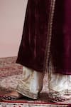 Weaver Story_Purple Velvet, Linen, Cotton Zari, Embroidery Angrakha Kurta And Farshi Pant Set _at_Aza_Fashions
