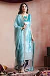 Buy_Weaver Story_Blue Velvet Hand Embroidered Resham Round Straight Kurta And Farshi Pant Set _Online_at_Aza_Fashions