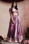 Buy_Weaver Story_Purple Velvet, Organza, Cotton Embroidery V-neck Kalidar Lehenga Set _Online_at_Aza_Fashions