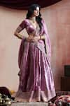 Shop_Weaver Story_Purple Velvet, Organza, Cotton Embroidery V-neck Kalidar Lehenga Set _Online_at_Aza_Fashions