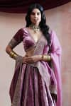 Weaver Story_Purple Velvet, Organza, Cotton Embroidery V-neck Kalidar Lehenga Set _at_Aza_Fashions
