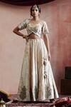 Weaver Story Beige Velvet, Organza, Cotton Embroidery V-neck Hand Lehenga Set Online at Aza Fashions Weaver Story_Beige Velvet, Organza, Cotton Embroidery V-neck Hand Lehenga Set _Online_at_Aza_Fashions