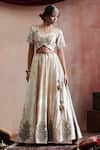 Buy Weaver Story Beige Velvet, Organza, Cotton Embroidery V-neck Hand Lehenga Set Online at Aza Fashions Buy_Weaver Story_Beige Velvet, Organza, Cotton Embroidery V-neck Hand Lehenga Set _Online_at_Aza_Fashions