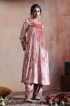 Weaver Story Peach Velvet, Linen, Cotton Embroidery, Zari Hand Stitched Kurta And Salwar Set Online at Aza Fashions Weaver Story_Peach Velvet, Linen, Cotton Embroidery, Zari Hand Stitched Kurta And Salwar Set _Online_at_Aza_Fashions