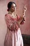 Shop Weaver Story Peach Velvet, Linen, Cotton Embroidery, Zari Hand Stitched Kurta And Salwar Set Online at Aza Fashions Shop_Weaver Story_Peach Velvet, Linen, Cotton Embroidery, Zari Hand Stitched Kurta And Salwar Set _Online_at_Aza_Fashions