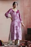 Buy_Weaver Story_Purple Velvet, Organza, Cotton Embroidery Split Hand Stitched Straight Kurta Set _Online_at_Aza_Fashions